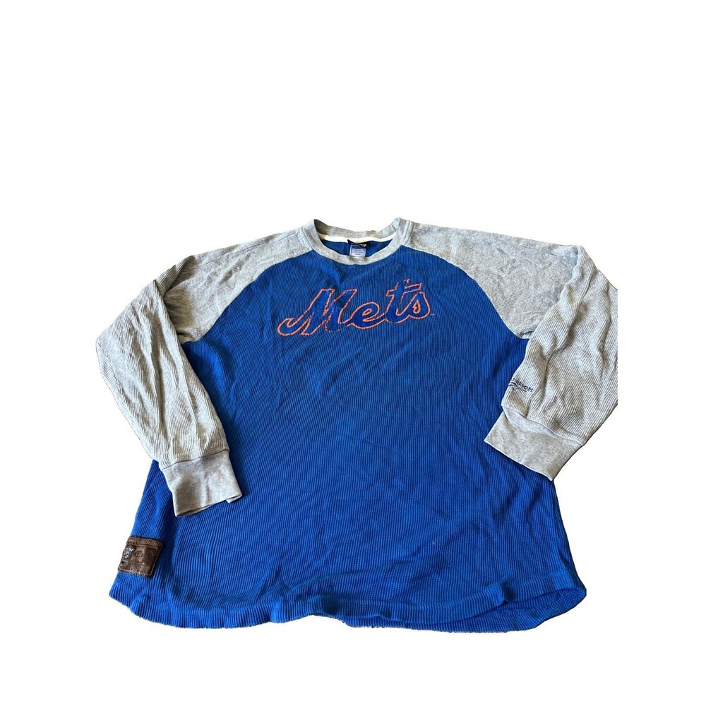 Reebok Cooperstown Collection Mets Shirt Size L Waffle Knit Color Block
